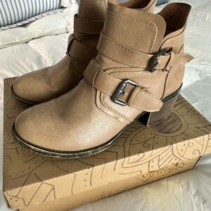 Tan Buckle Ankle Boots